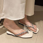 Foot Foward- Women’s White and Brown Flat Slippers—